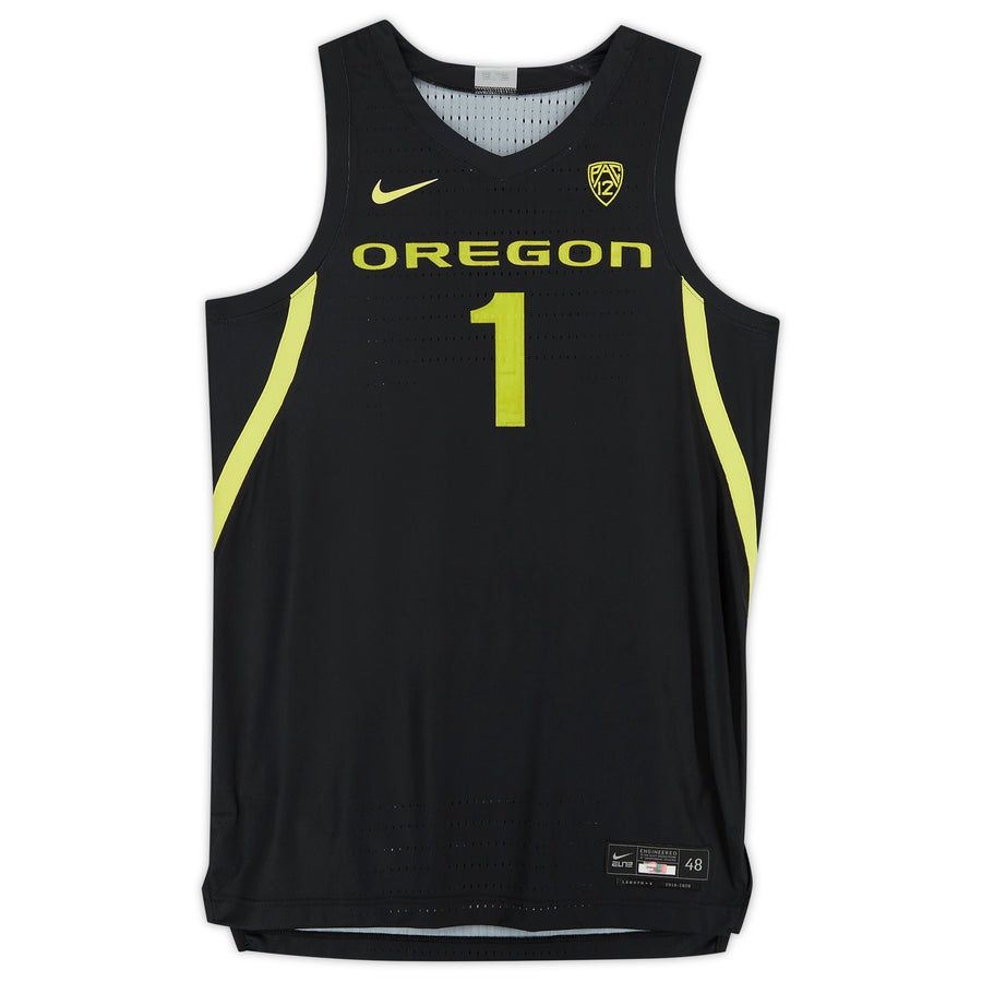 Oregon Ducks Nike Black and Yellow Team-Issued #1 Jersey from the 2019-20 NCAA Basketball Season