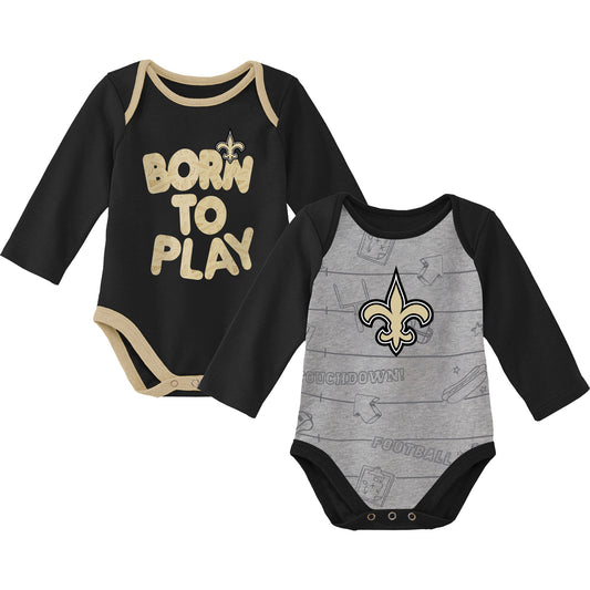 Newborn & Infant Black/Heathered Gray New Orleans Saints Born To Win Two-Pack Long Sleeve Bodysuit Set