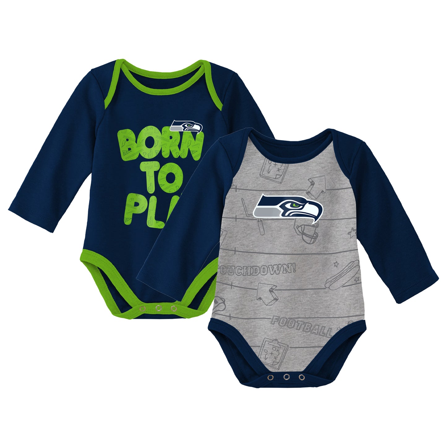 Newborn & Infant College Navy/Heathered Gray Seattle Seahawks Born To Win Two-Pack Long Sleeve Bodysuit Set