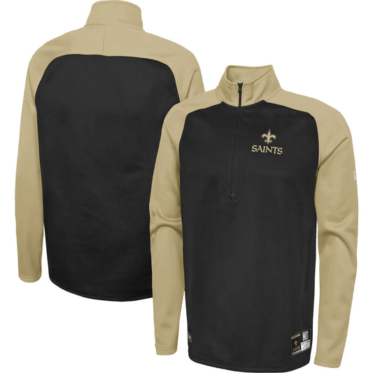 Men's New Era Black New Orleans Saints Combine Authentic O-Line Raglan Half-Zip Jacket