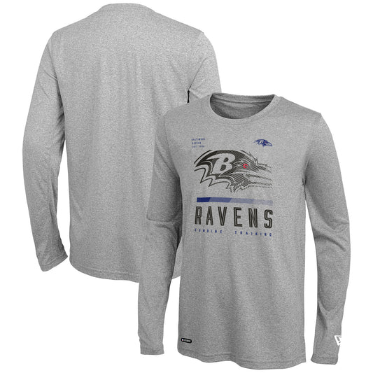 Men's New Era Heathered Gray Baltimore Ravens Combine Authentic Red Zone Long Sleeve T-Shirt