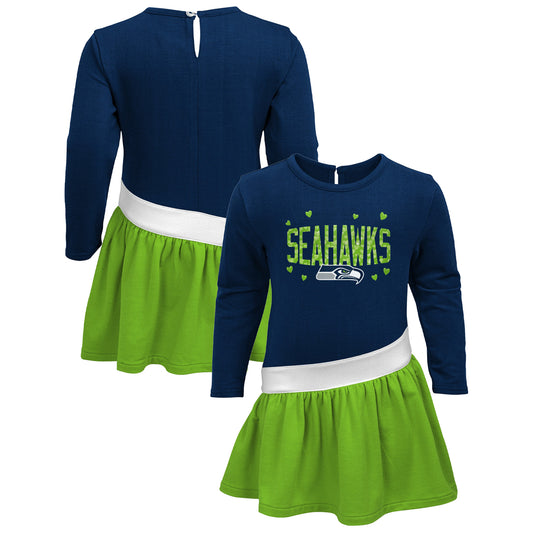 Girls Preschool Navy/Neon Green Seattle Seahawks Heart to Heart Jersey Dress