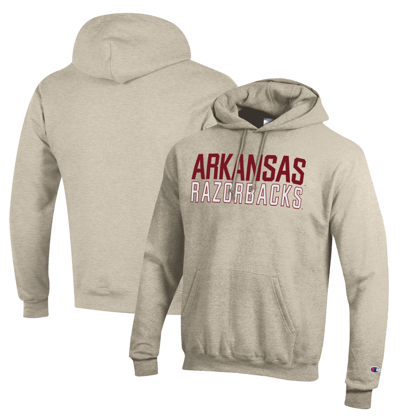 Men's Champion Oatmeal Arkansas Razorbacks Eco Powerblend Pullover Hoodie