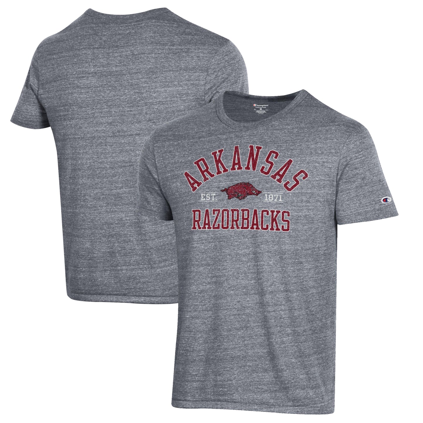 Men's Champion Heathered Gray Arkansas Razorbacks Ultimate Tri-Blend T-Shirt