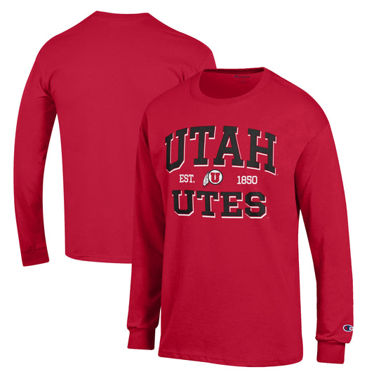 Men's Champion Red Utah Utes Jersey Est. Date Long Sleeve T-Shirt