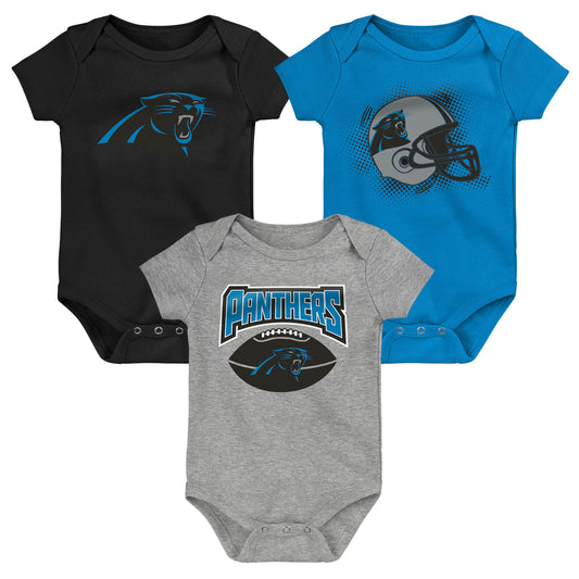 Infant Black/Blue/Heathered Gray Carolina Panthers 3-Pack Game On Bodysuit Set