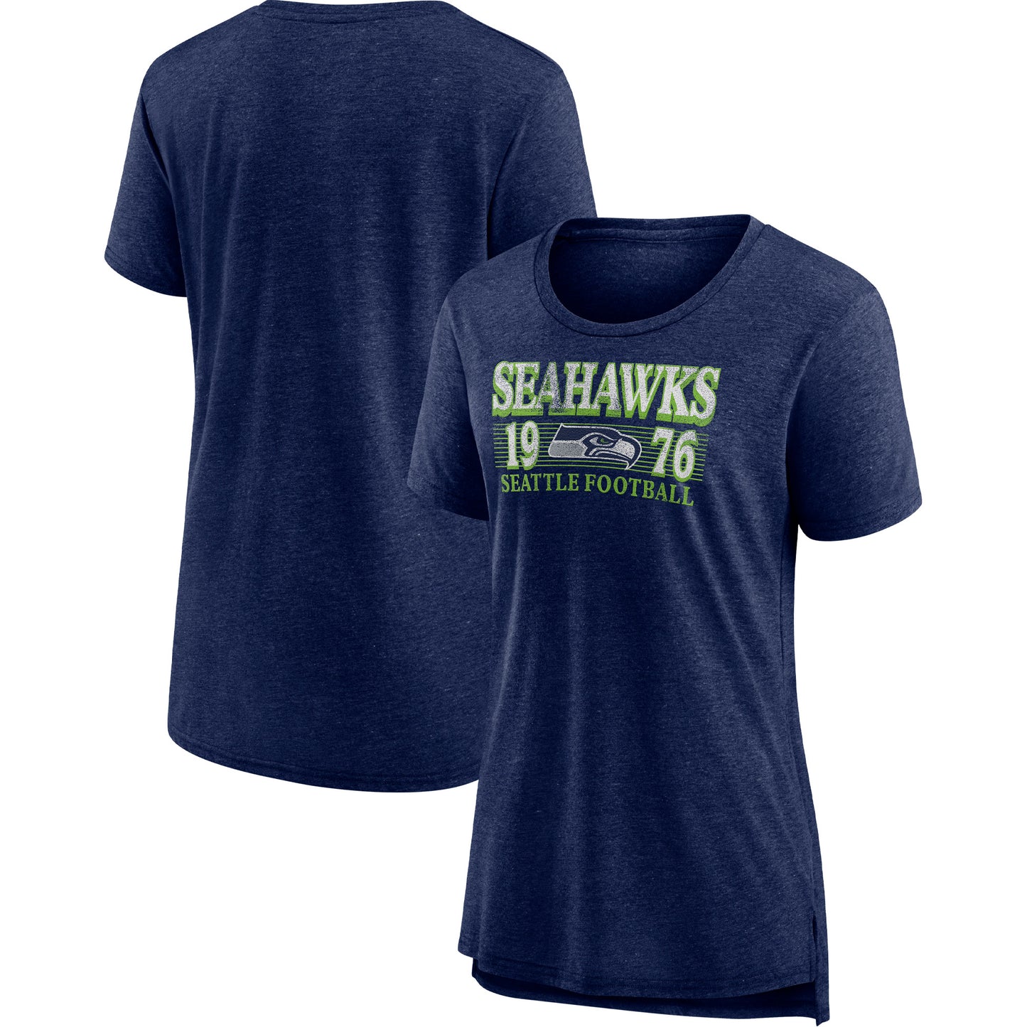 Women's Fanatics Heather Navy Seattle Seahawks Neck And Neck Scoop Neck Tri-Blend T-Shirt