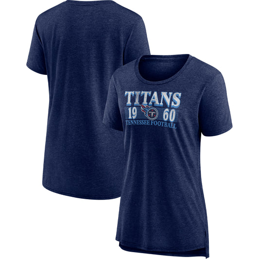 Women's Fanatics Heathered Navy Tennessee Titans Neck And Neck Scoop Neck T-Shirt