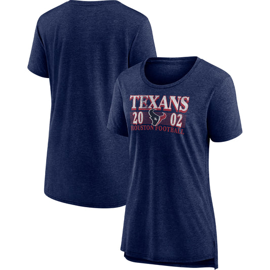 Women's Fanatics Heathered Navy Houston Texans Neck And Neck Scoop Neck Tri-Blend T-Shirt