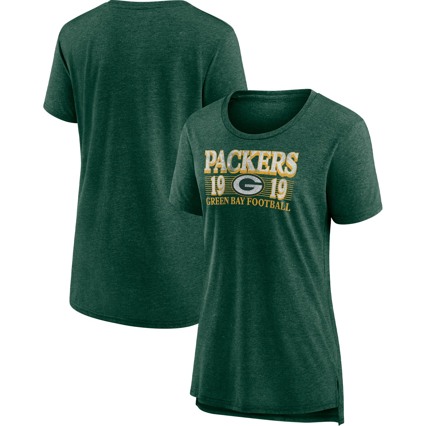 Women's Fanatics Heathered Green Green Bay Packers Neck And Neck Scoop Neck T-Shirt