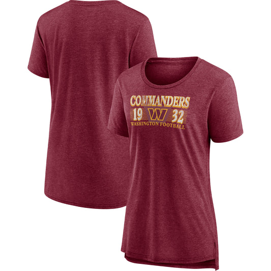 Women's Fanatics Heathered Burgundy Washington Commanders Neck And Neck Scoop Neck T-Shirt