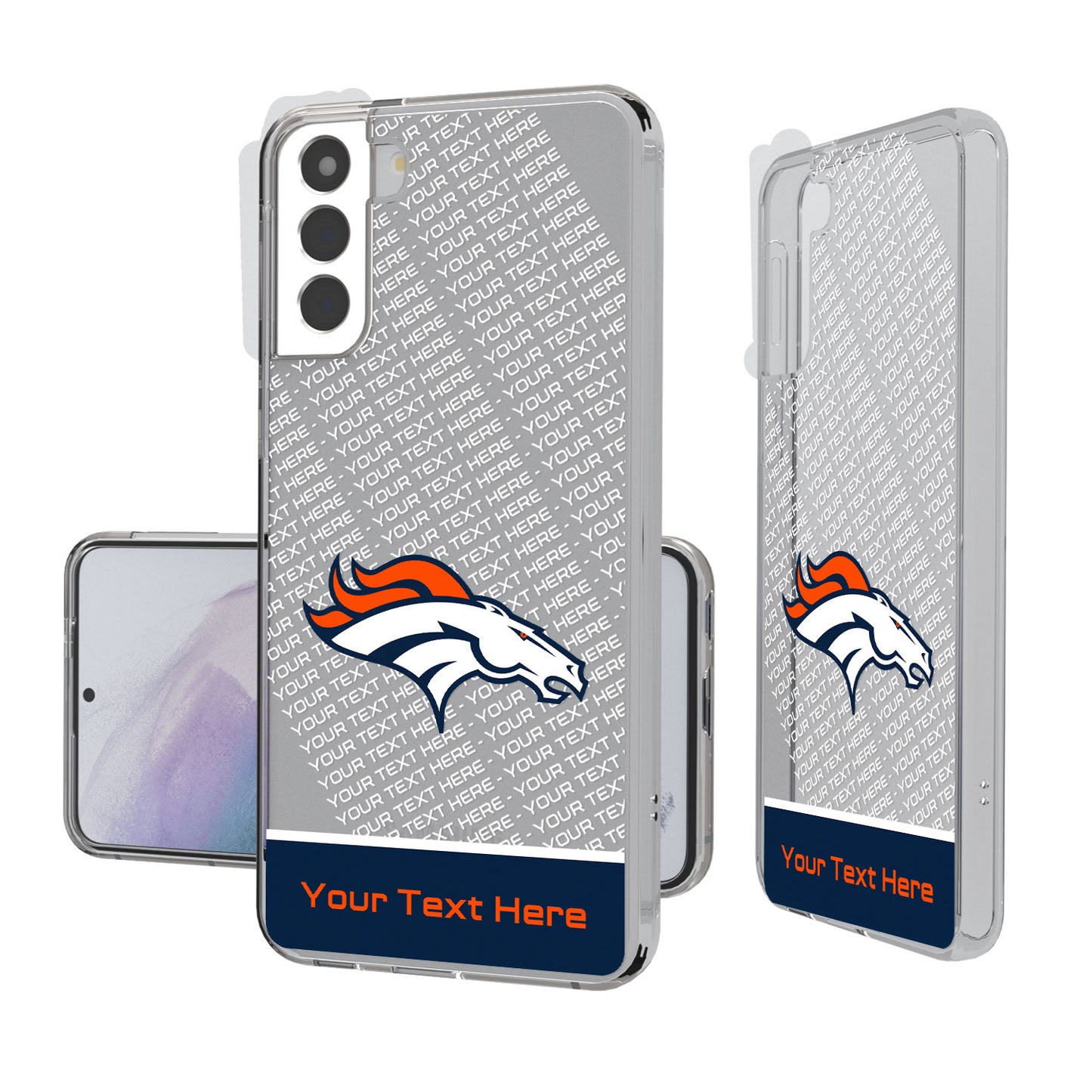 Denver Broncos Personalized Endzone Plus Design Galaxy Clear Phone Case