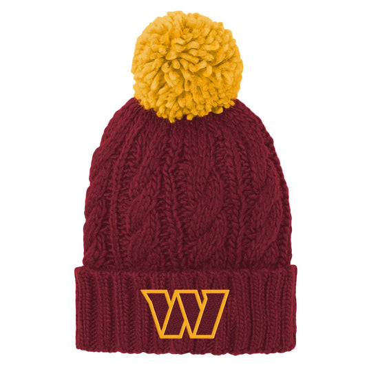 Girls Youth Burgundy Washington Commanders Team Cable Cuffed Knit Hat with Pom