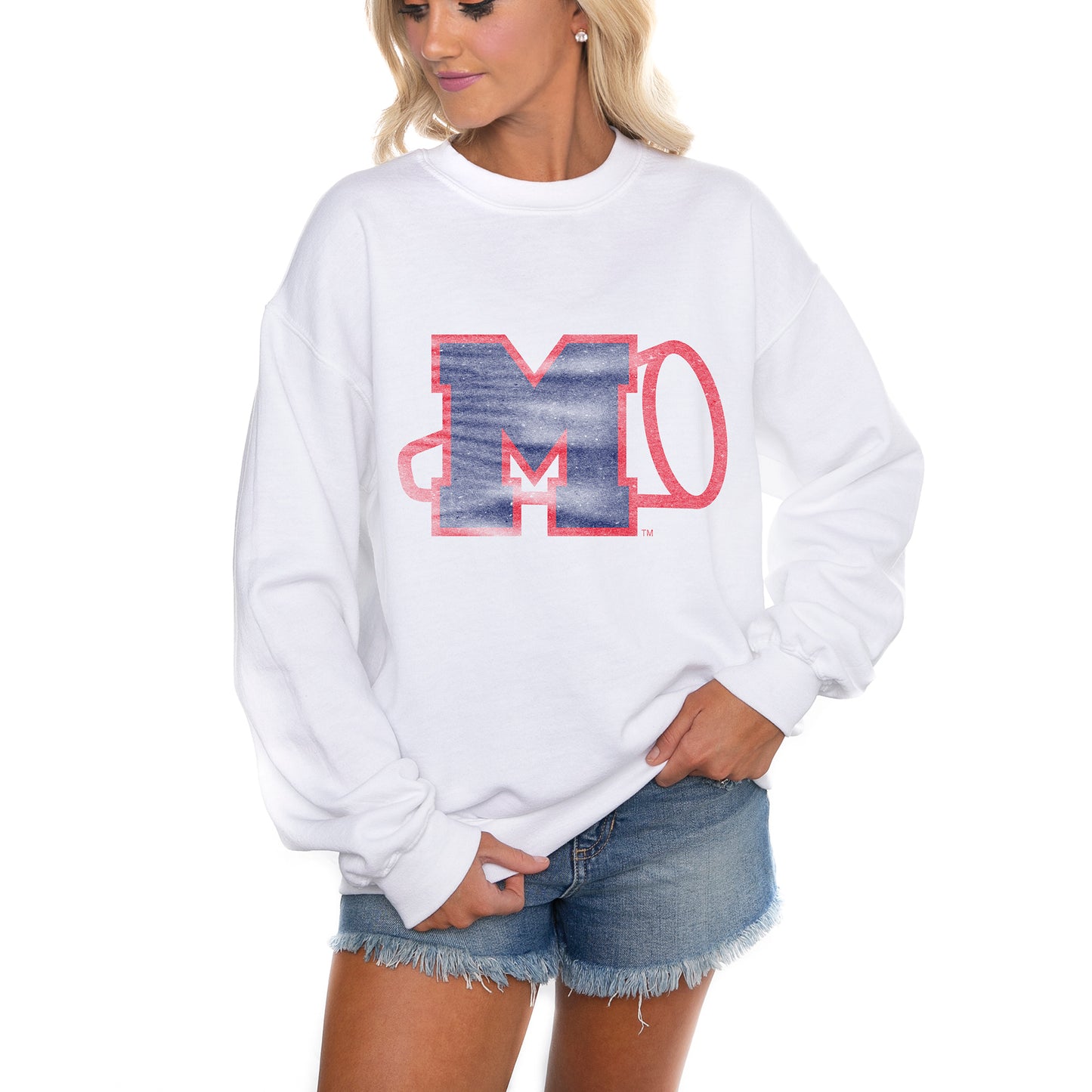 Women's Gameday Couture White Ole Miss Rebels Run It Back Perfect Crewneck Pullover Sweatshirt