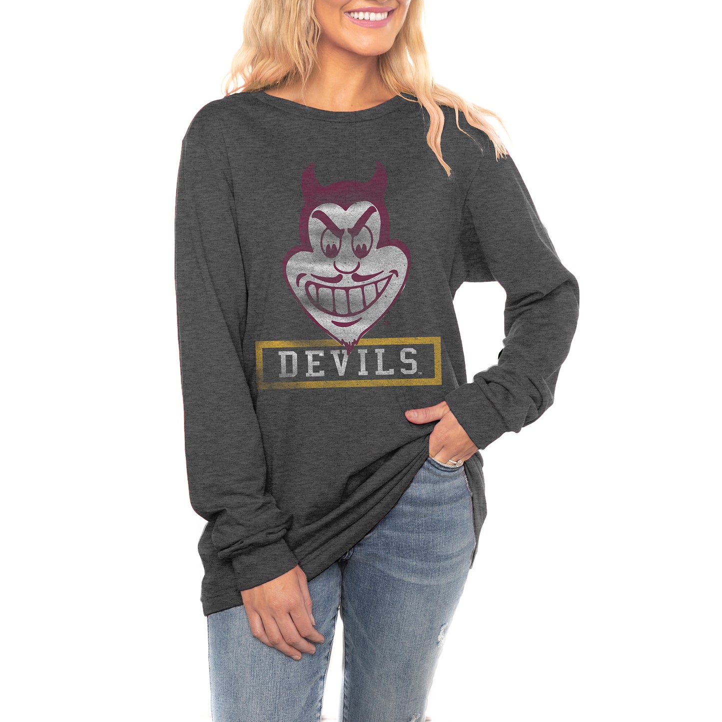 Women's Gameday Couture Charcoal Arizona State Sun Devils Tailgate Club Luxe Boyfriend Long Sleeve T-Shirt