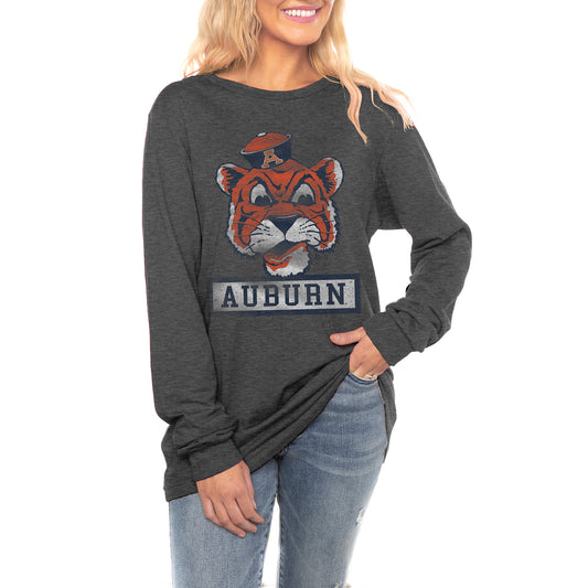 Women's Gameday Couture Charcoal Auburn Tigers Tailgate Club Luxe Boyfriend Long Sleeve T-Shirt