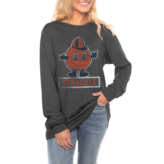 Women's Gameday Couture Charcoal Syracuse Orange Tailgate Club Luxe Boyfriend Long Sleeve T-Shirt