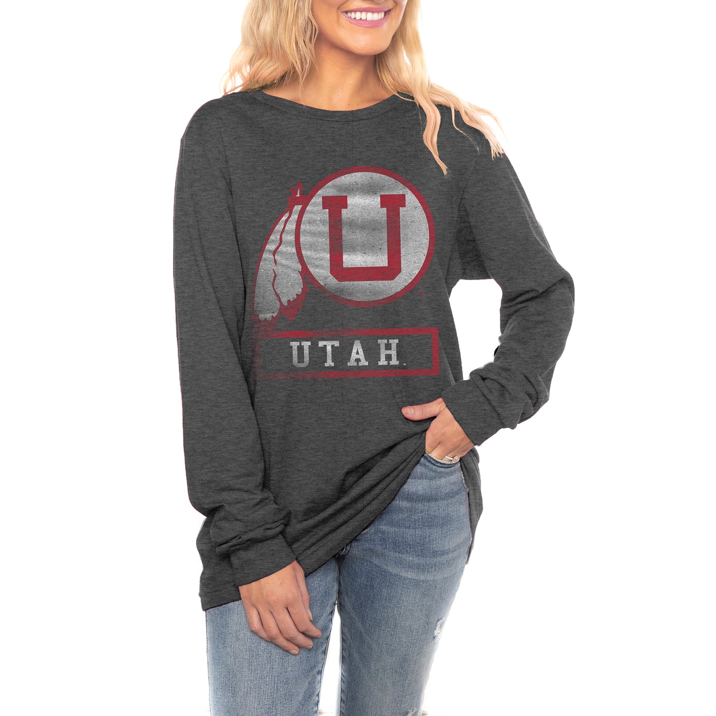 Women's Gameday Couture Charcoal Utah Utes Tailgate Club Luxe Boyfriend Long Sleeve T-Shirt