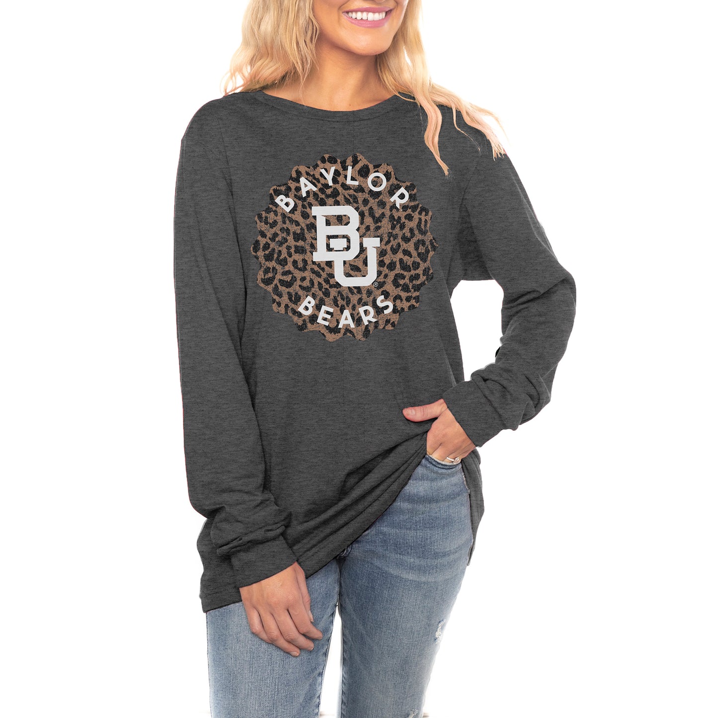 Women's Gameday Couture Charcoal Baylor Bears Varsity League Luxe Boyfriend Long Sleeve T-Shirt