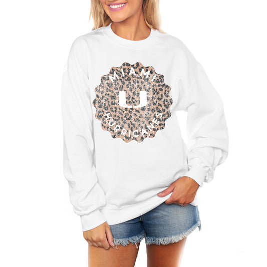 Women's Gameday Couture White Miami Hurricanes Wild Side Perfect Crewneck Pullover Sweatshirt