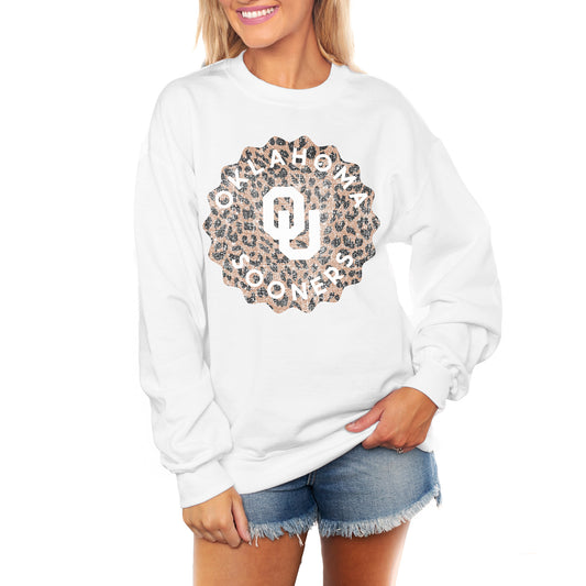 Women's Gameday Couture White Oklahoma Sooners Wild Side Perfect Crewneck Pullover Sweatshirt