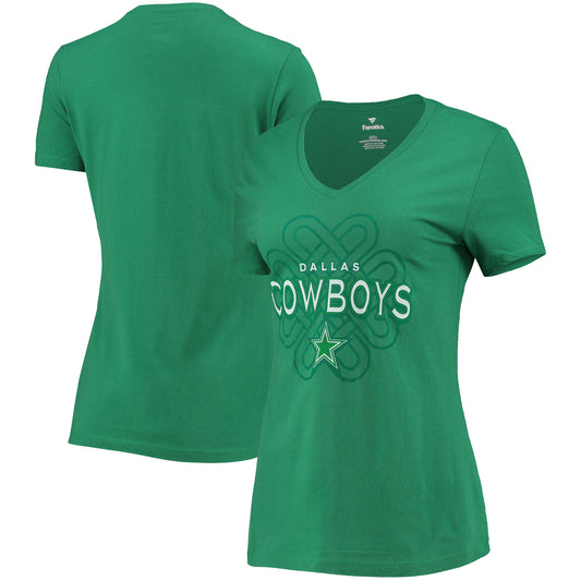 Women's Fanatics Kelly Green Dallas Cowboys Celtic Knot Logo V-Neck T-Shirt