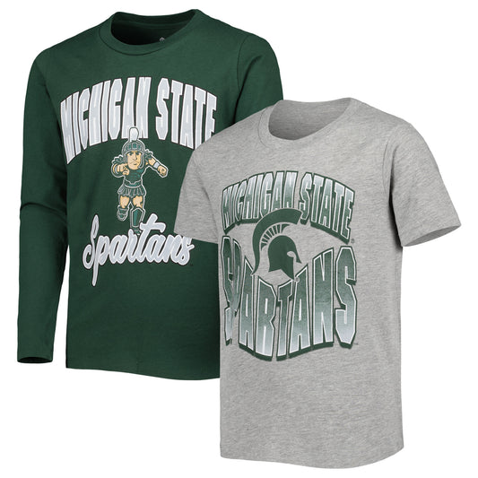 Youth Green/Heather Gray Michigan State Spartans Game Day T-Shirt Combo Pack