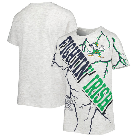 Youth Ash Notre Dame Fighting Irish Highlight Lightning Print T-Shirt