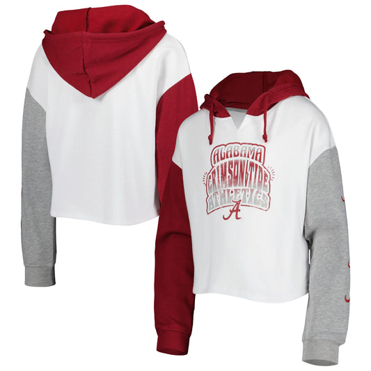 Girls Youth White/Crimson Alabama Crimson Tide Color Run Fleece Pullover Hoodie