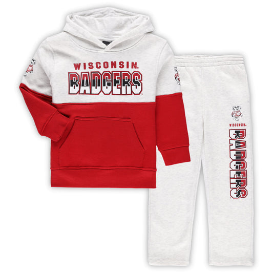 Preschool Heather Gray/Red Wisconsin Badgers Playmaker Pullover Hoodie & Pants Set