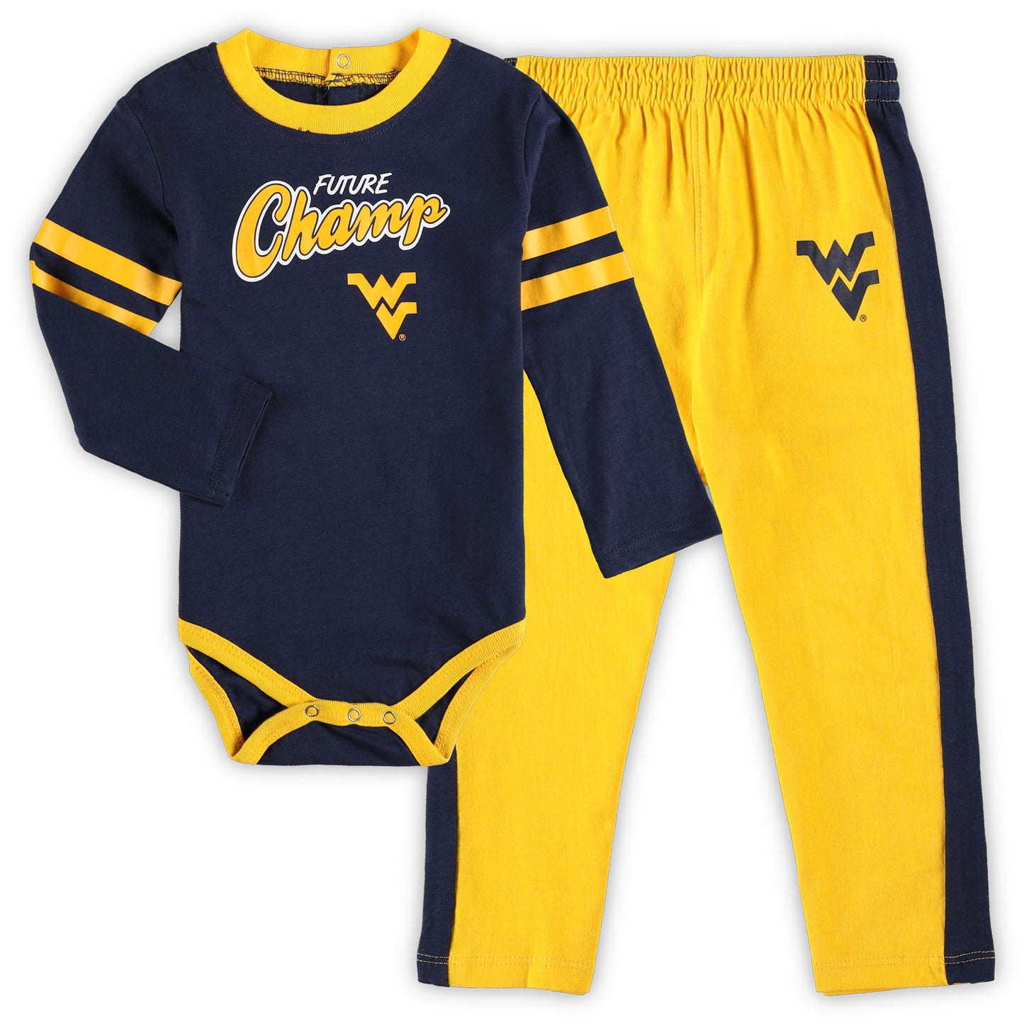 Infant Navy/Gold West Virginia Mountaineers Little Kicker Long Sleeve Bodysuit and Sweatpants Set