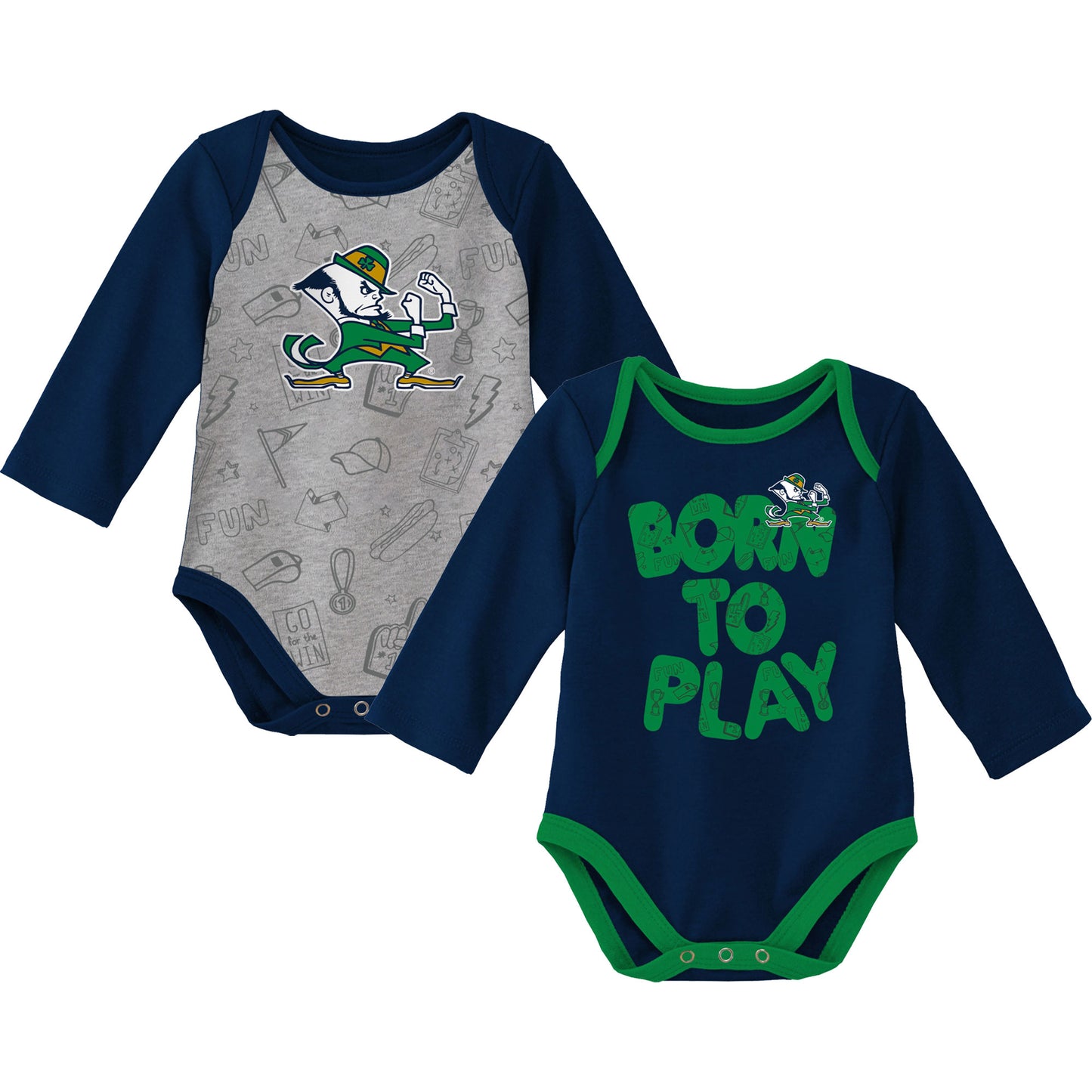 Newborn & Infant Navy/Heather Gray Notre Dame Fighting Irish Born To Win Two-Pack Long Sleeve Bodysuit Set