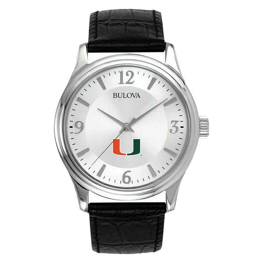 Men's Silver Miami Hurricanes Leather Watch