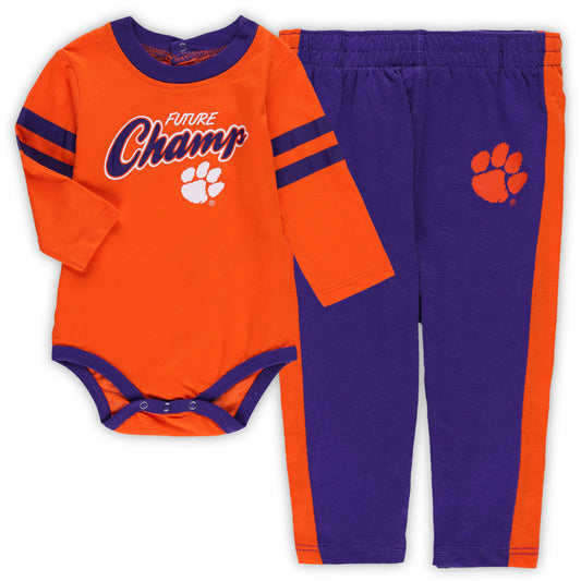 Newborn & Infant Orange/Purple Clemson Tigers Little Kicker Long Sleeve Bodysuit & Sweatpants Set