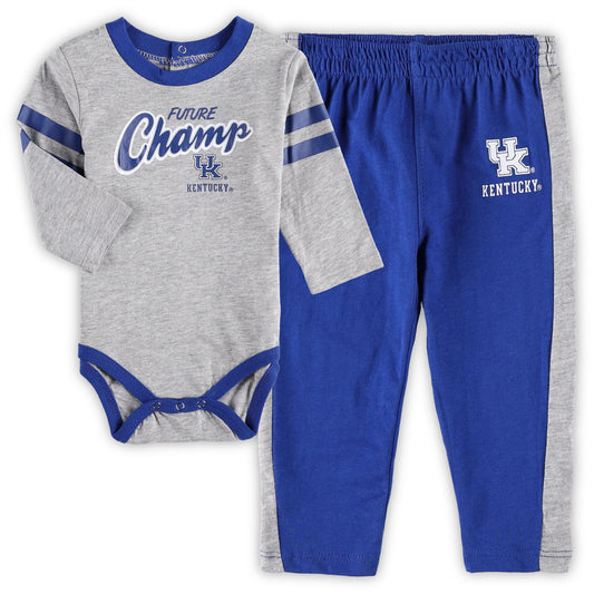 Newborn & Infant Royal/Heathered Gray Kentucky Wildcats Little Kicker Long Sleeve Bodysuit & Sweatpants Set