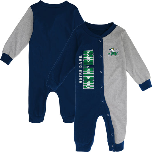 Newborn & Infant Navy/Heather Gray Notre Dame Fighting Irish Half Time Two-Tone Long Sleeve Full-Snap Jumper