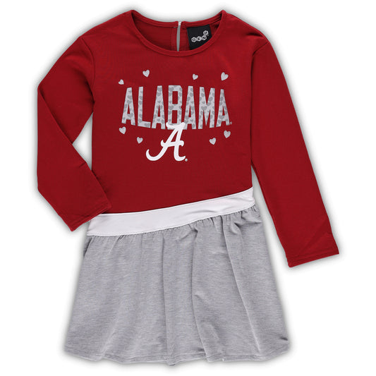 Girls Infant Crimson/Heathered Gray Alabama Crimson Tide Heart to Heart French Terry Dress