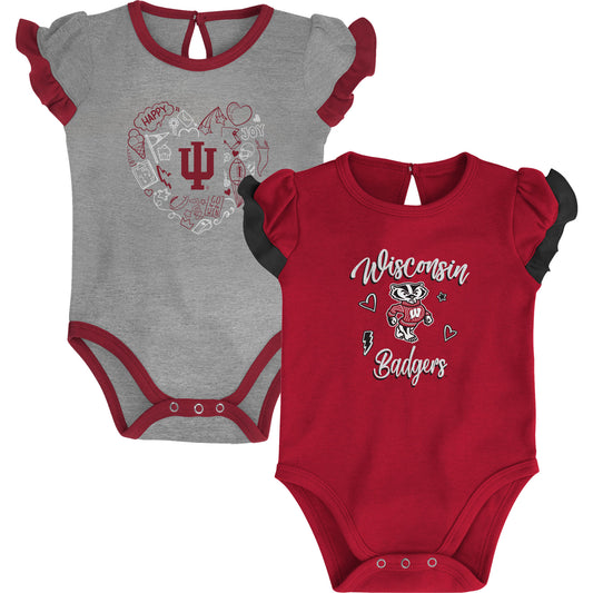 Girls Newborn & Infant Crimson/Heather Gray Indiana Hoosiers Too Much Love Two-Piece Bodysuit Set