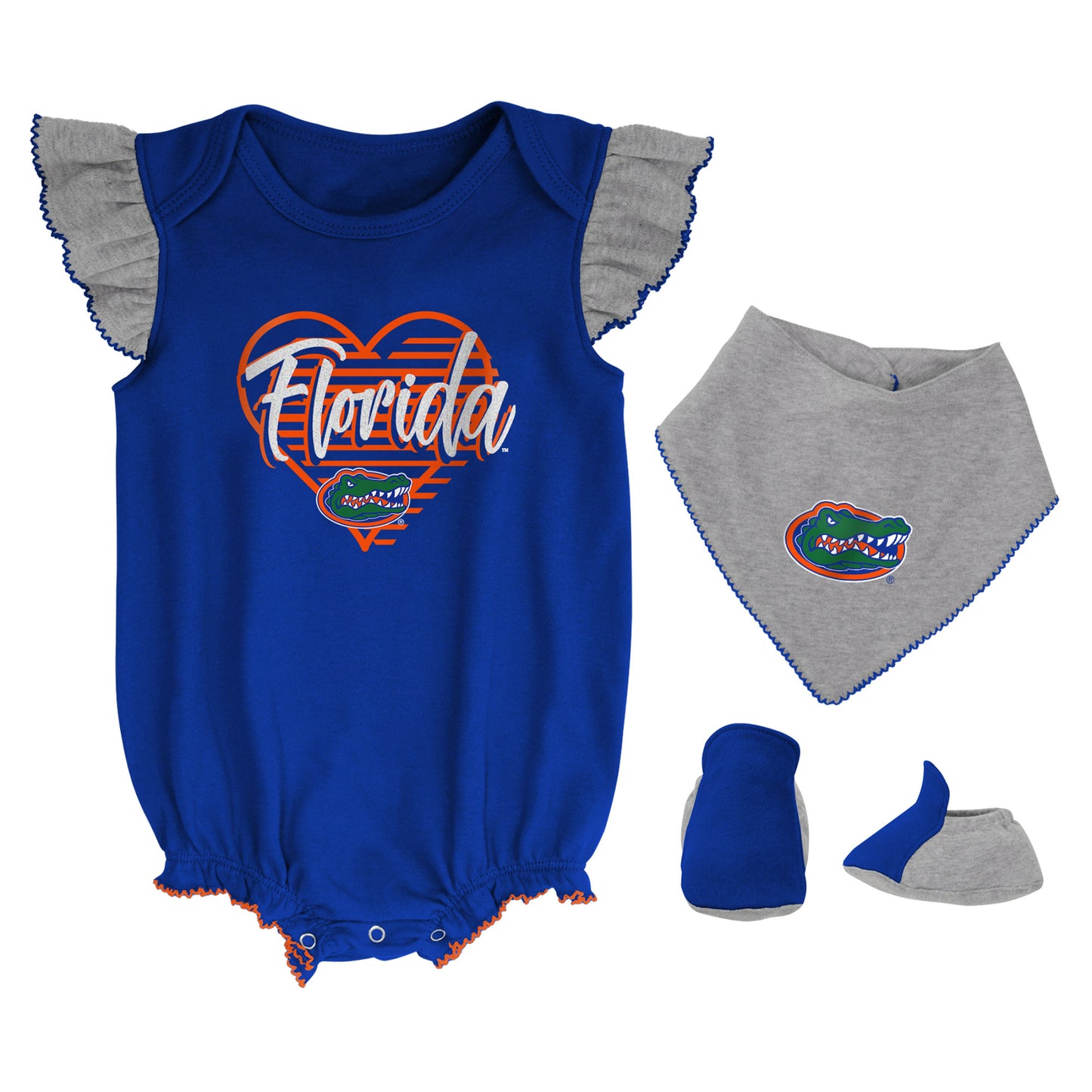 Girls Newborn & Infant Royal/Heather Gray Florida Gators All The Love Bodysuit Bib & Booties Set