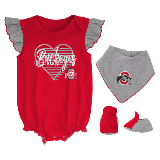 Girls Newborn & Infant Scarlet/Heather Gray Ohio State Buckeyes All The Love Bodysuit Bib & Booties Set