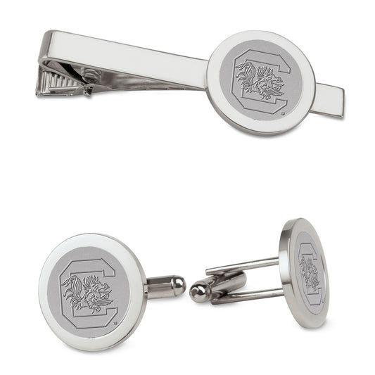 Men's Silver South Carolina Gamecocks Cufflinks & Tie Bar Gift Set