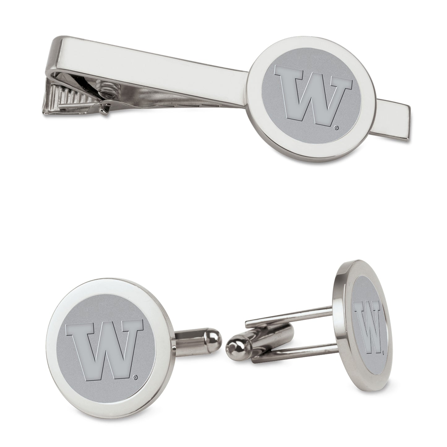 Men's Silver Washington Huskies Cufflinks & Tie Bar Gift Set