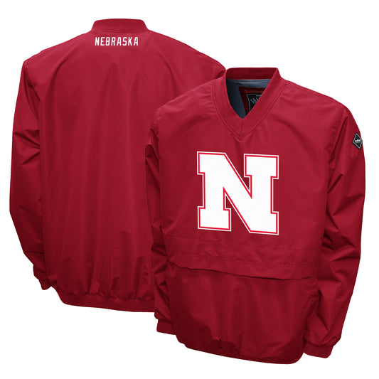 Men's Franchise Club Scarlet Nebraska Huskers Big Logo Windshell V-Neck Pullover Jacket