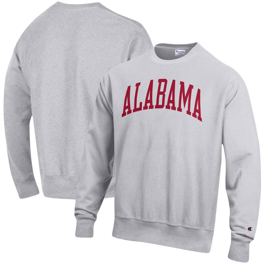 Men's Champion Heathered Gray Alabama Crimson Tide Big & Tall Reverse Weave Fleece Crewneck Pullover Sweatshirt
