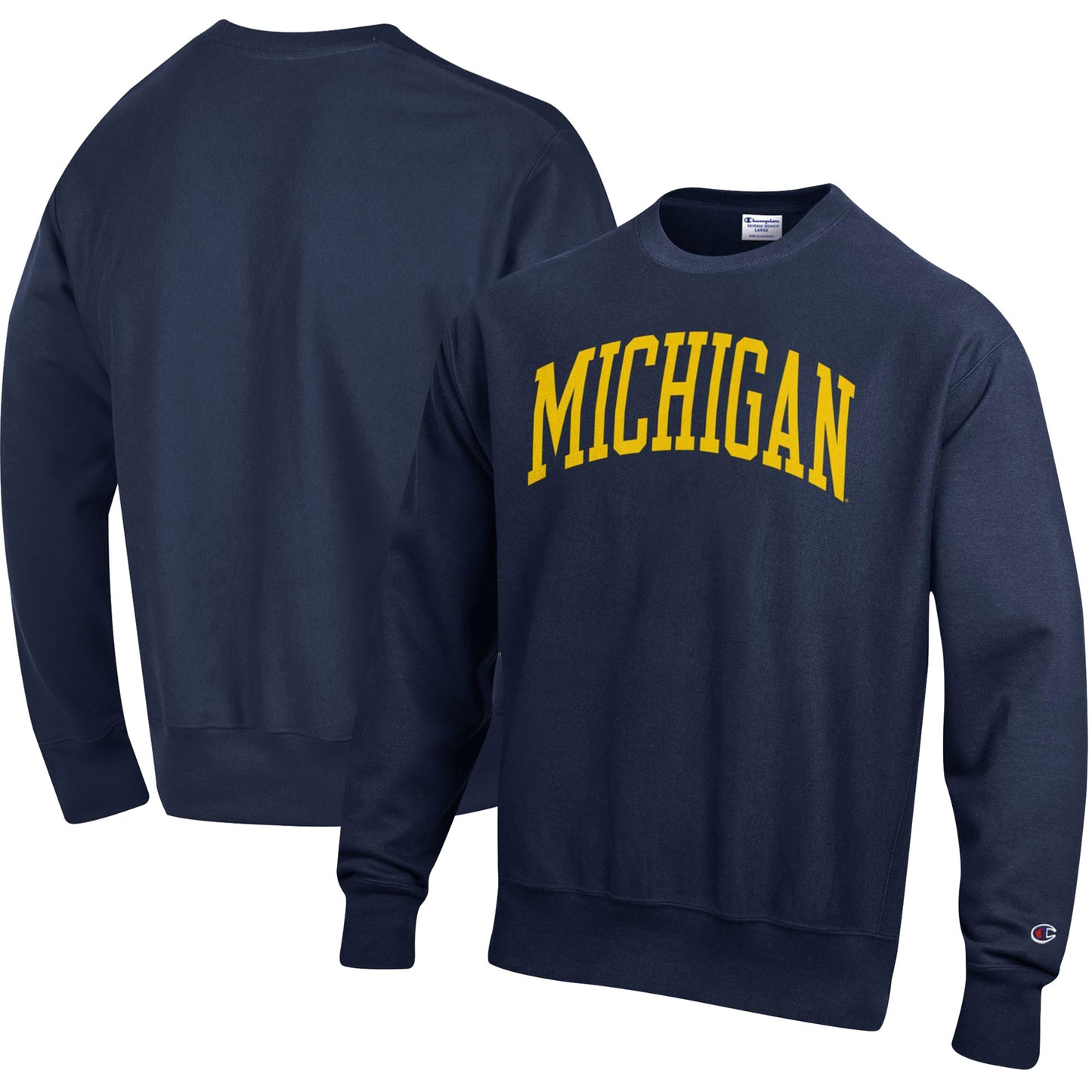 Men's Champion Navy Michigan Wolverines Big & Tall Reverse Weave Fleece Crewneck Pullover Sweatshirt