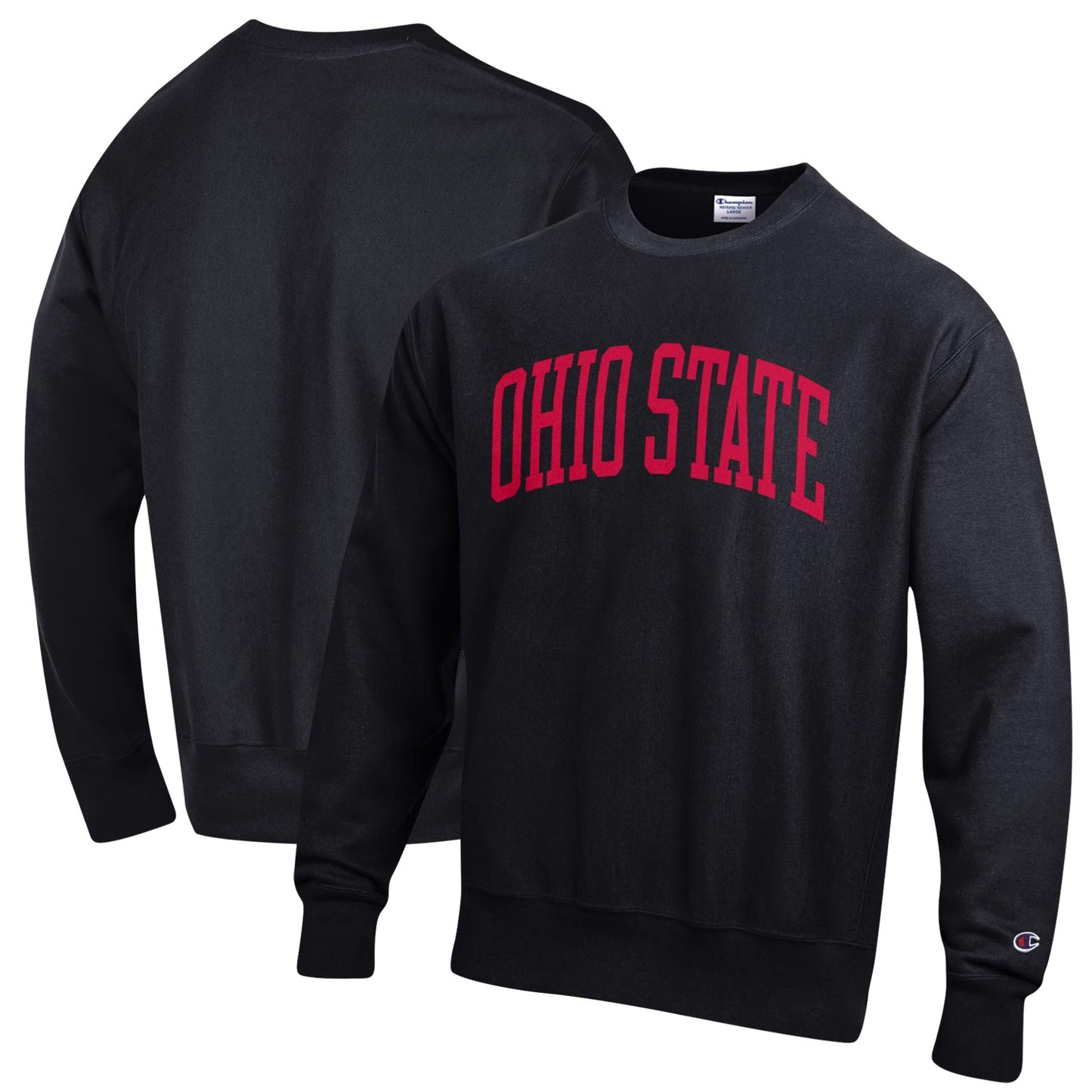 Men's Champion Black Ohio State Buckeyes Big & Tall Reverse Weave Fleece Crewneck Pullover Sweatshirt