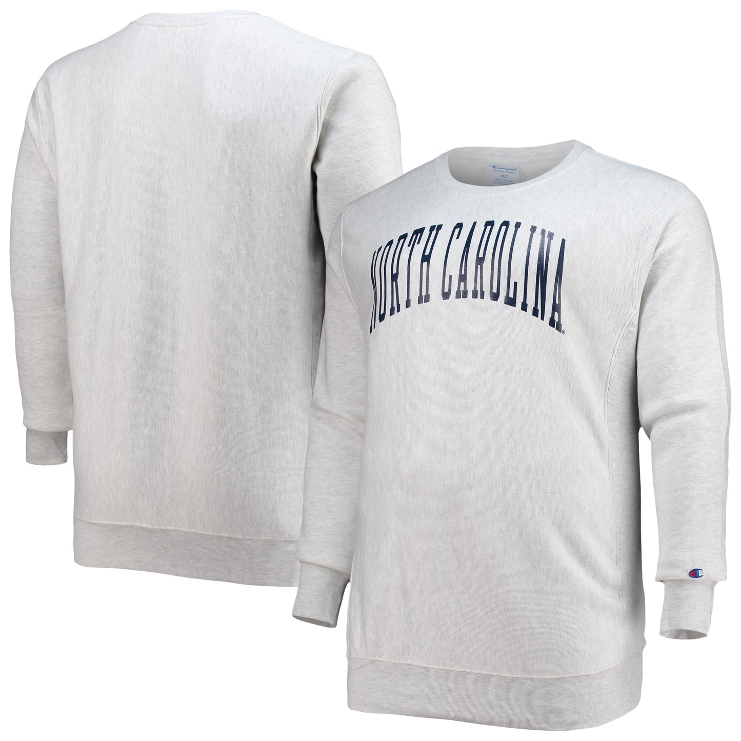 Men's Champion Heathered Gray North Carolina Tar Heels Big & Tall Reverse Weave Fleece Crewneck Pullover Sweatshirt