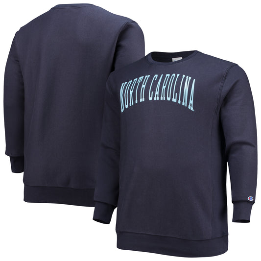 Men's Champion Navy North Carolina Tar Heels Big & Tall Reverse Weave Fleece Crewneck Pullover Sweatshirt