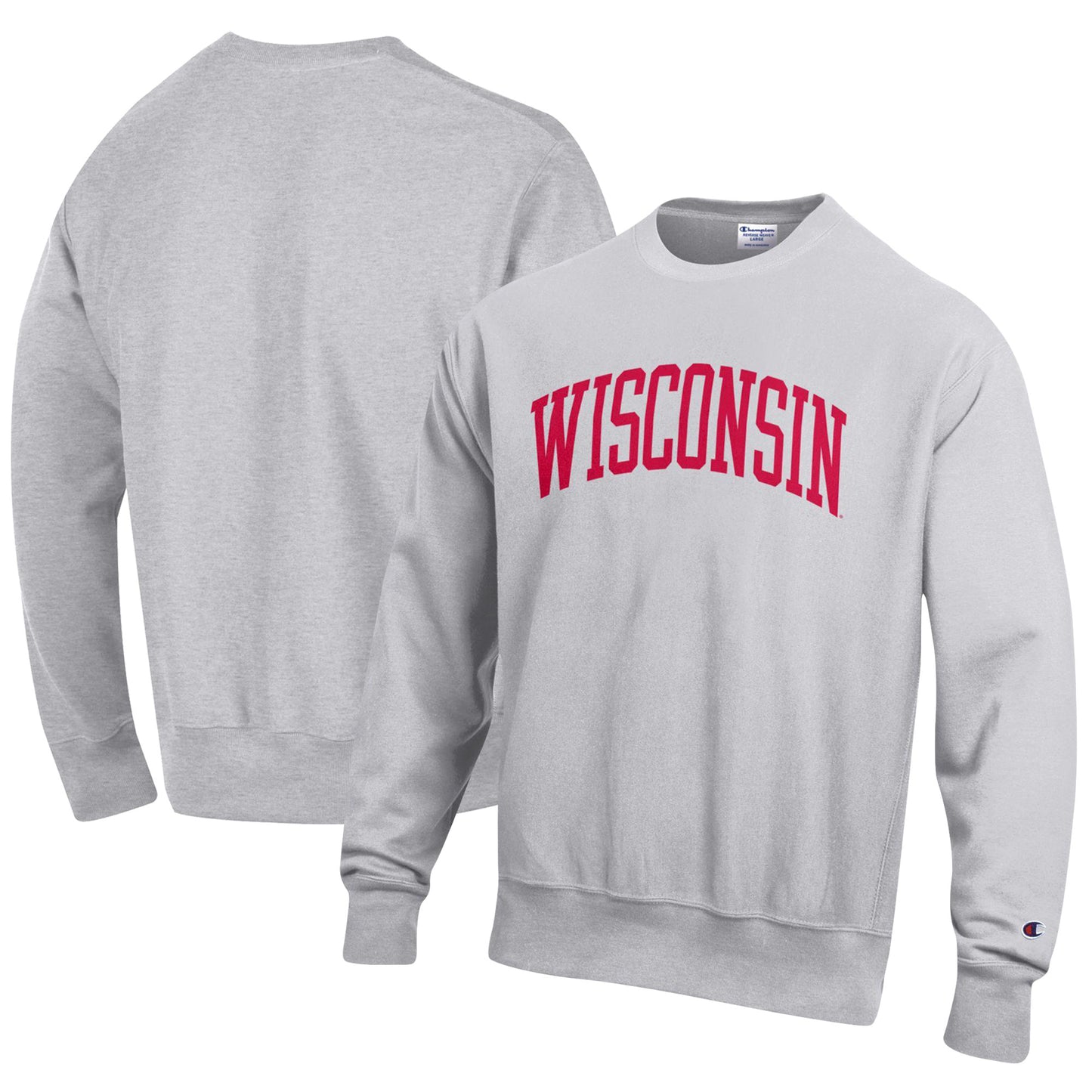 Men's Champion Ash Wisconsin Badgers Big & Tall Reverse Weave Fleece Crewneck Pullover Sweatshirt
