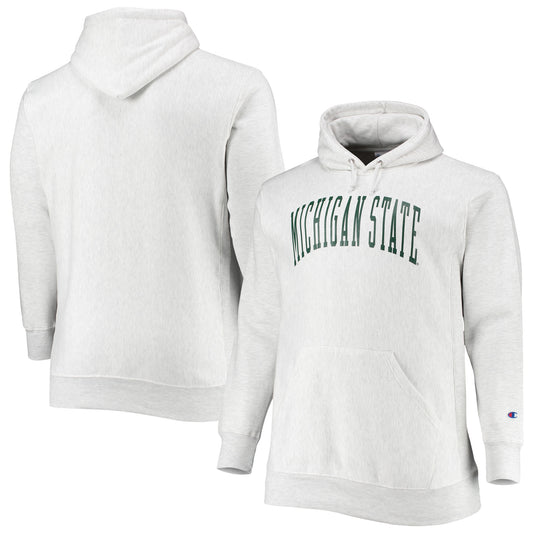 Men's Champion Heathered Gray Michigan State Spartans Big & Tall Reverse Weave Fleece Pullover Hoodie Sweatshirt